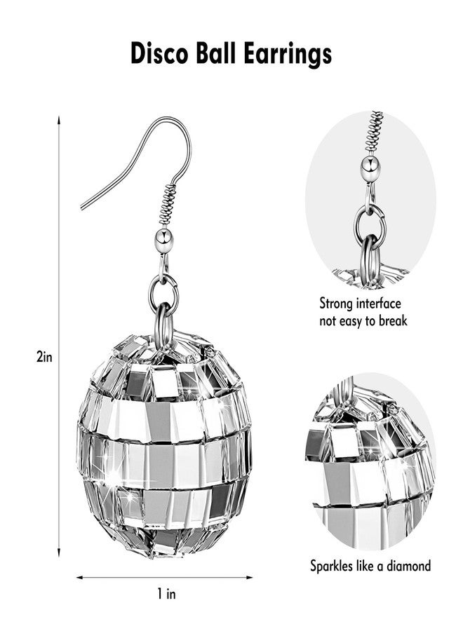CNTVO Disco Ball Earrings for Women - Sparkle Silver Mirrorball Acrylic Dangle Earrings, Perfect with 70s Disco Outfits for Women, 80s Costume Party & Dance Accessories - Image 4